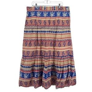 Forever 21 Blue Red Cotton Gauze Boho Maxi Skirt Festival Hippie Peasant Small‎